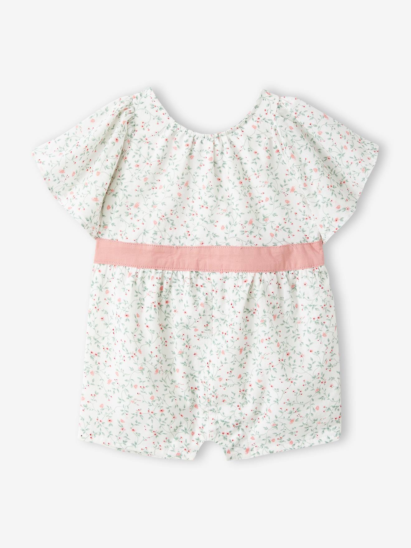 Combinaison short bébé fille fleuri blanc imprimé