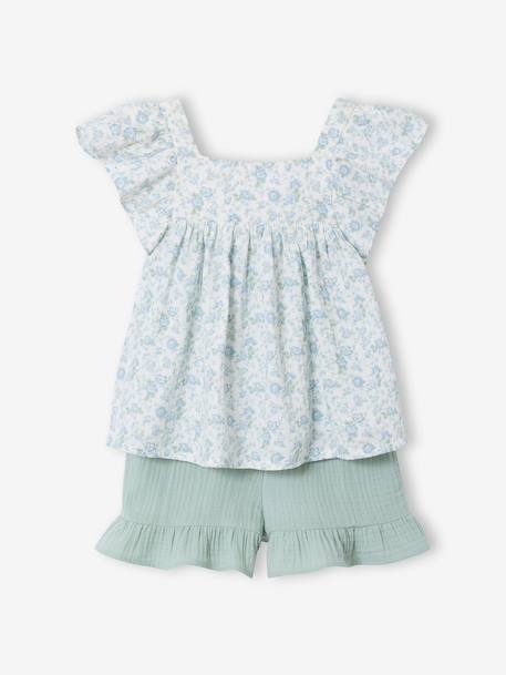 Fille-Ensemble short haut gaze de coton