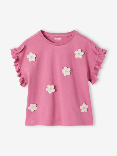 Fille-T-shirt, sous-pull-T-shirt-Tee-shirt fille motif romantique manches courtes à volant