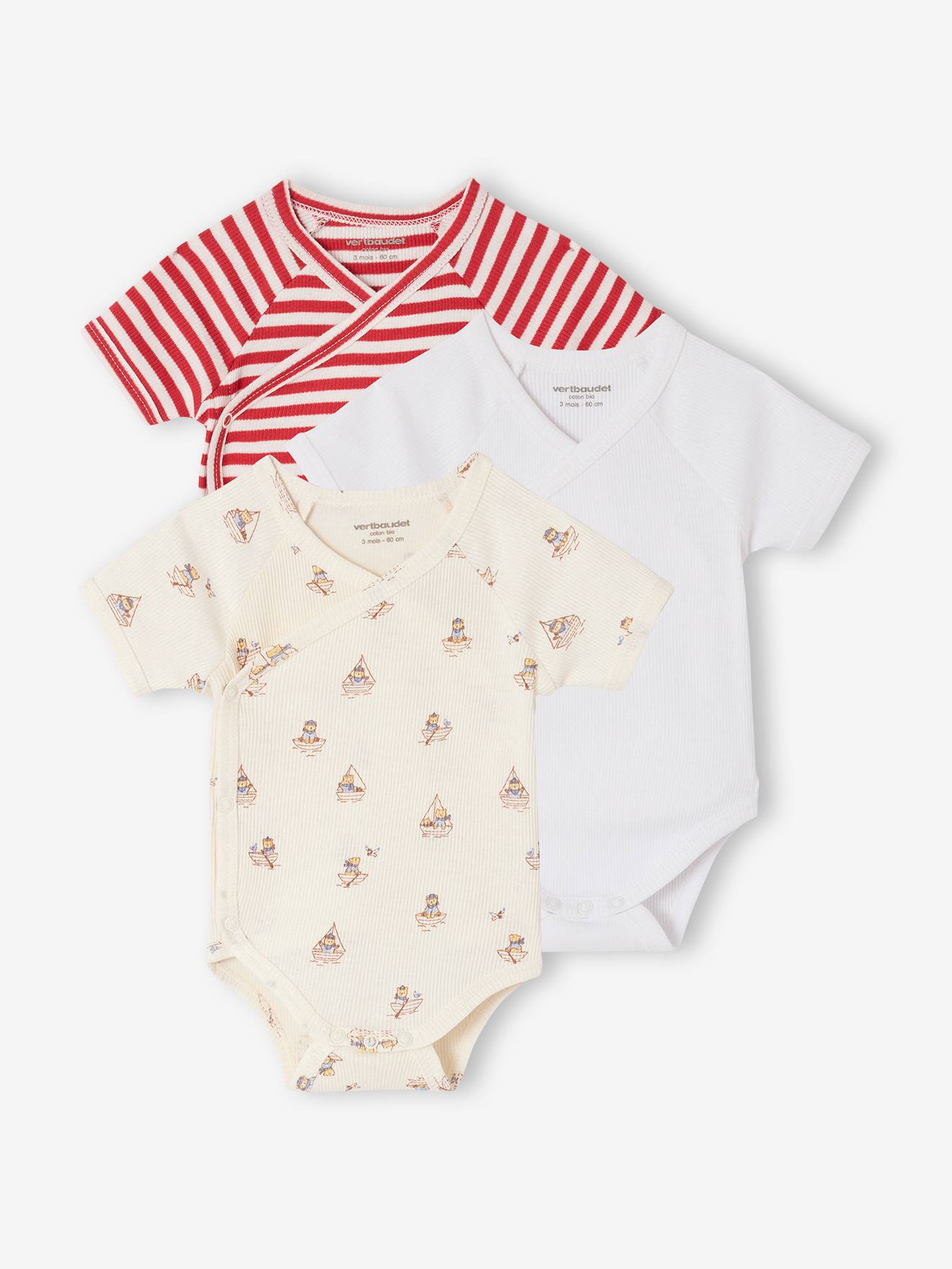Lot 3 bodies bébé garçon coton bio rouge