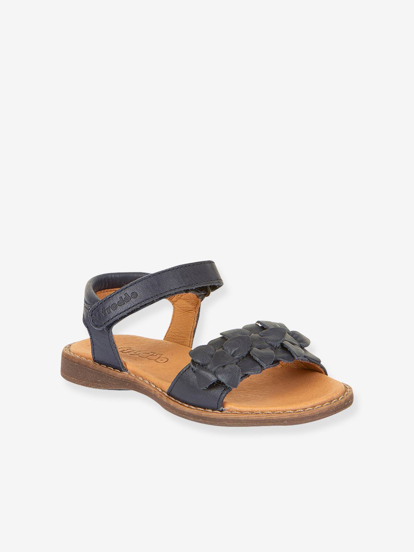 Sandales en cuir pour fille LORE FLOWERS froddo bleu foncé