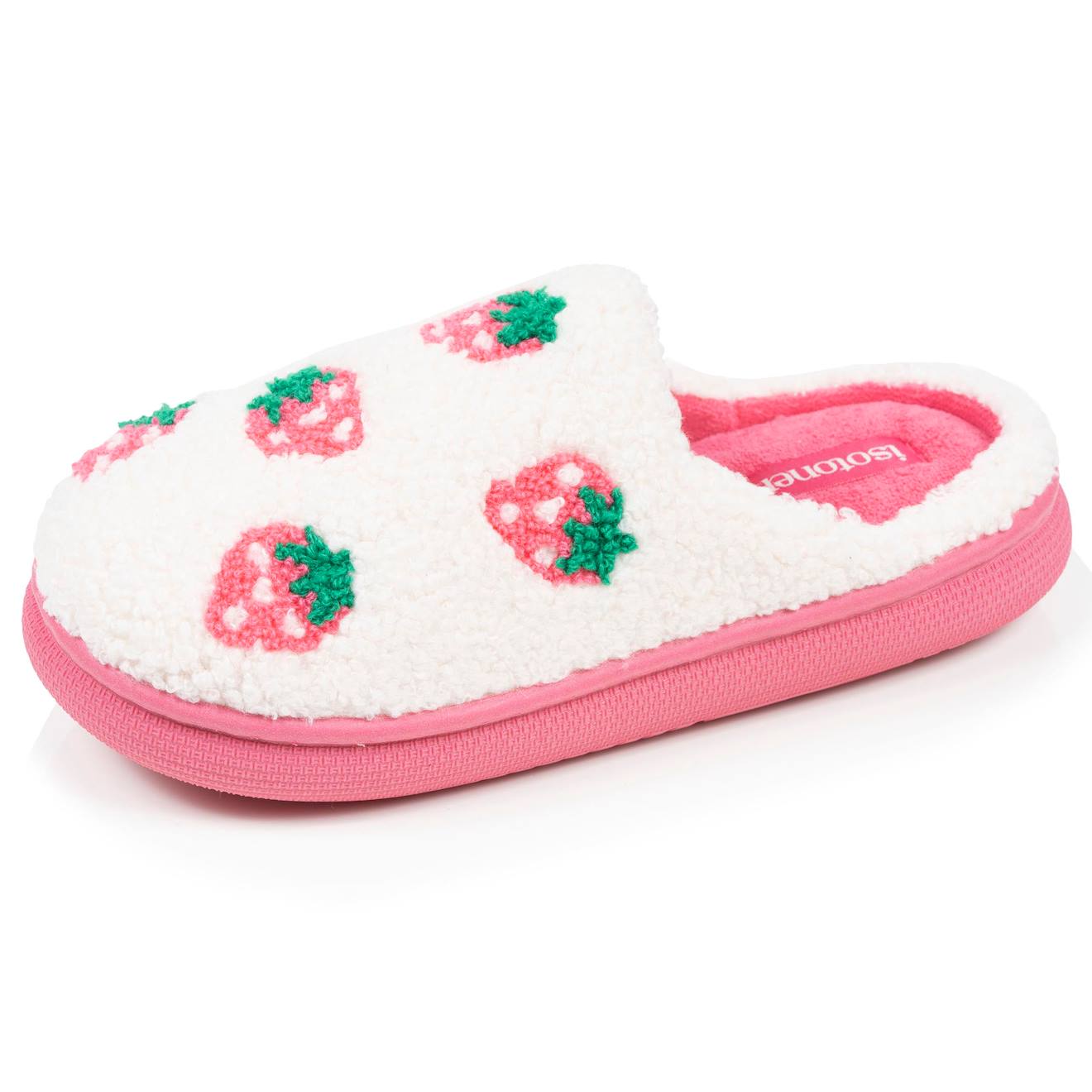 Chaussons Mules Sherpa Fraise, Semelle Bloup Xtra Confort, Amorti Souple Ivoire