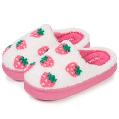 -Chaussons mules sherpa fraise, semelle bloup xtra confort, amorti souple
