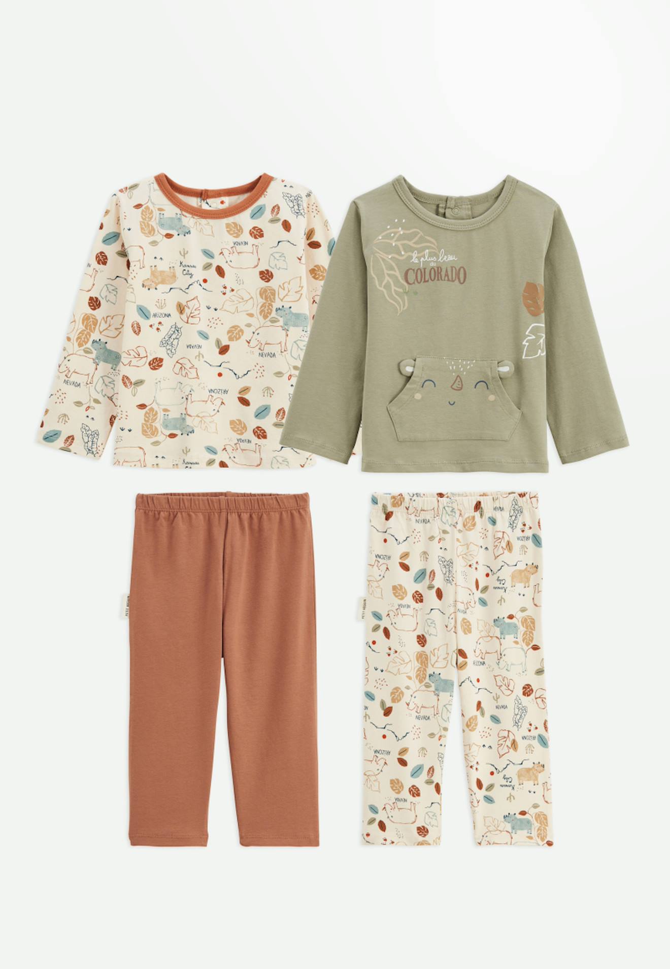 Lot De 2 Pyjamas Enfant 2 Pièces Kansas City Kaki