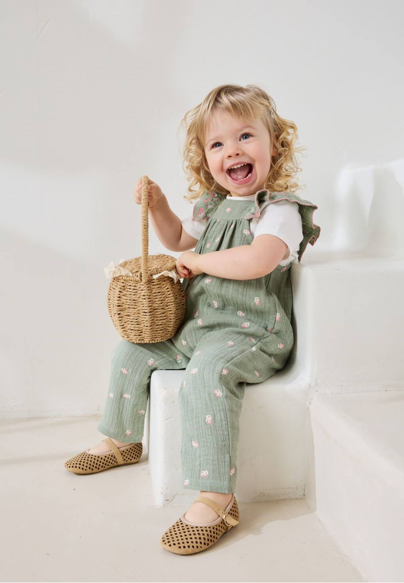 Ensemble Salopette Bébé En Gaze De Coton Et T-shirt Anaelle Kaki