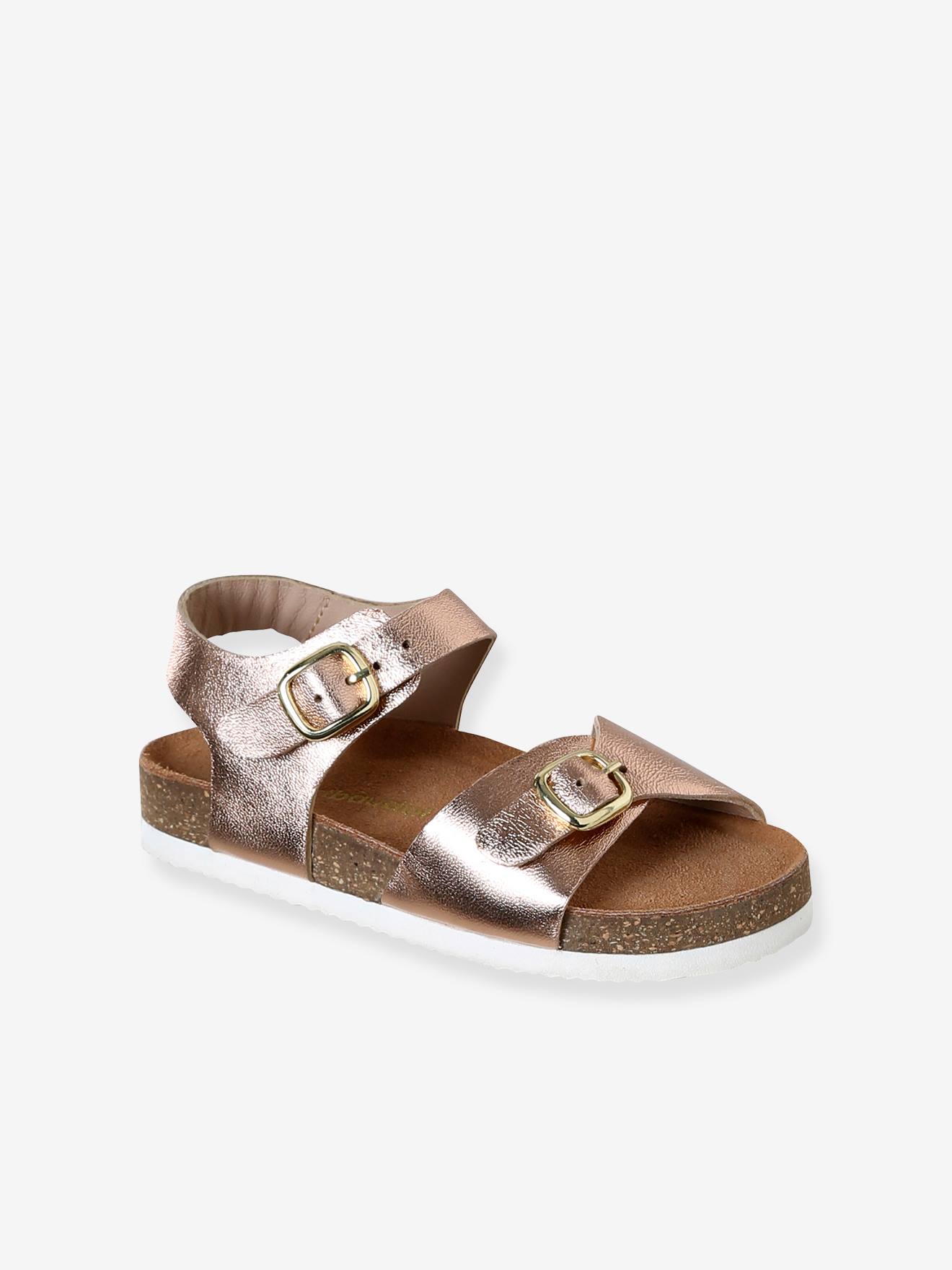 Sandales cuir boucles rose pâle