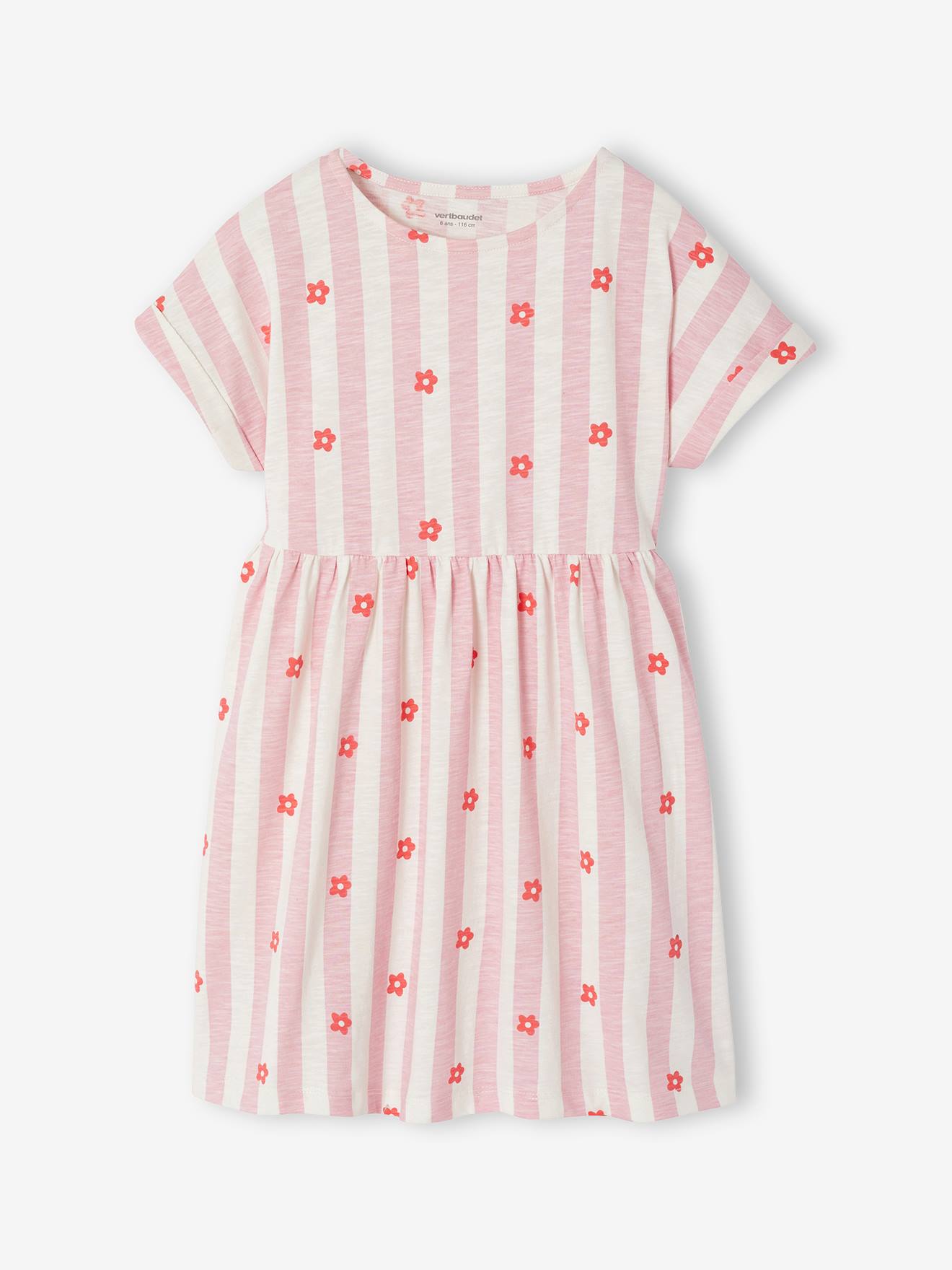 Robe fille jersey confortable rayé rose