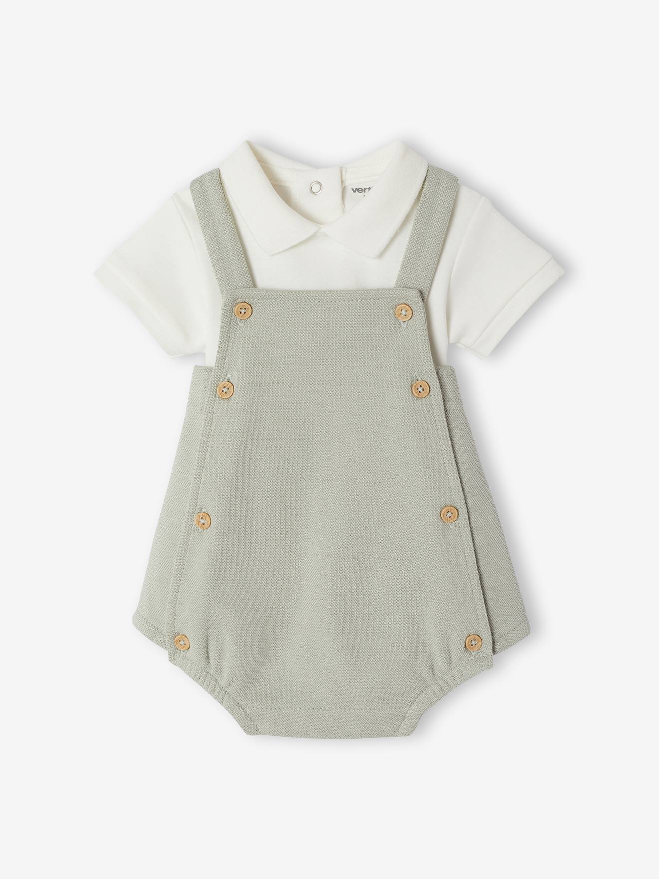 Ensemble 2 pièces barboteuse body bébé vert sauge