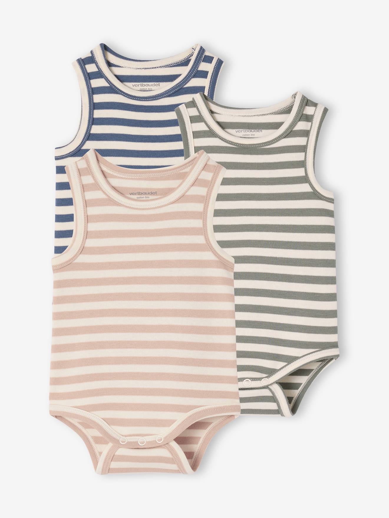 Lot 3 bodies bébé sans manches coton bio bleu