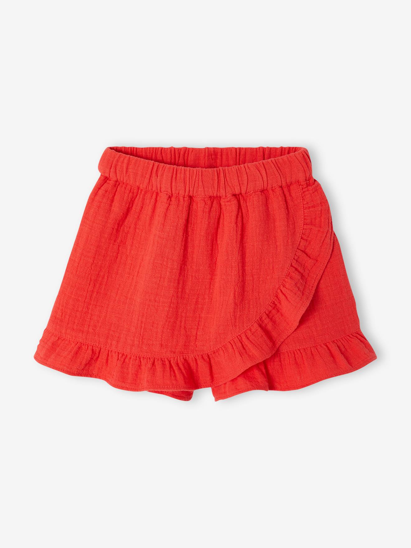 Jupe short fille gaze coton rouge Jupe short fille gaze coton rouge