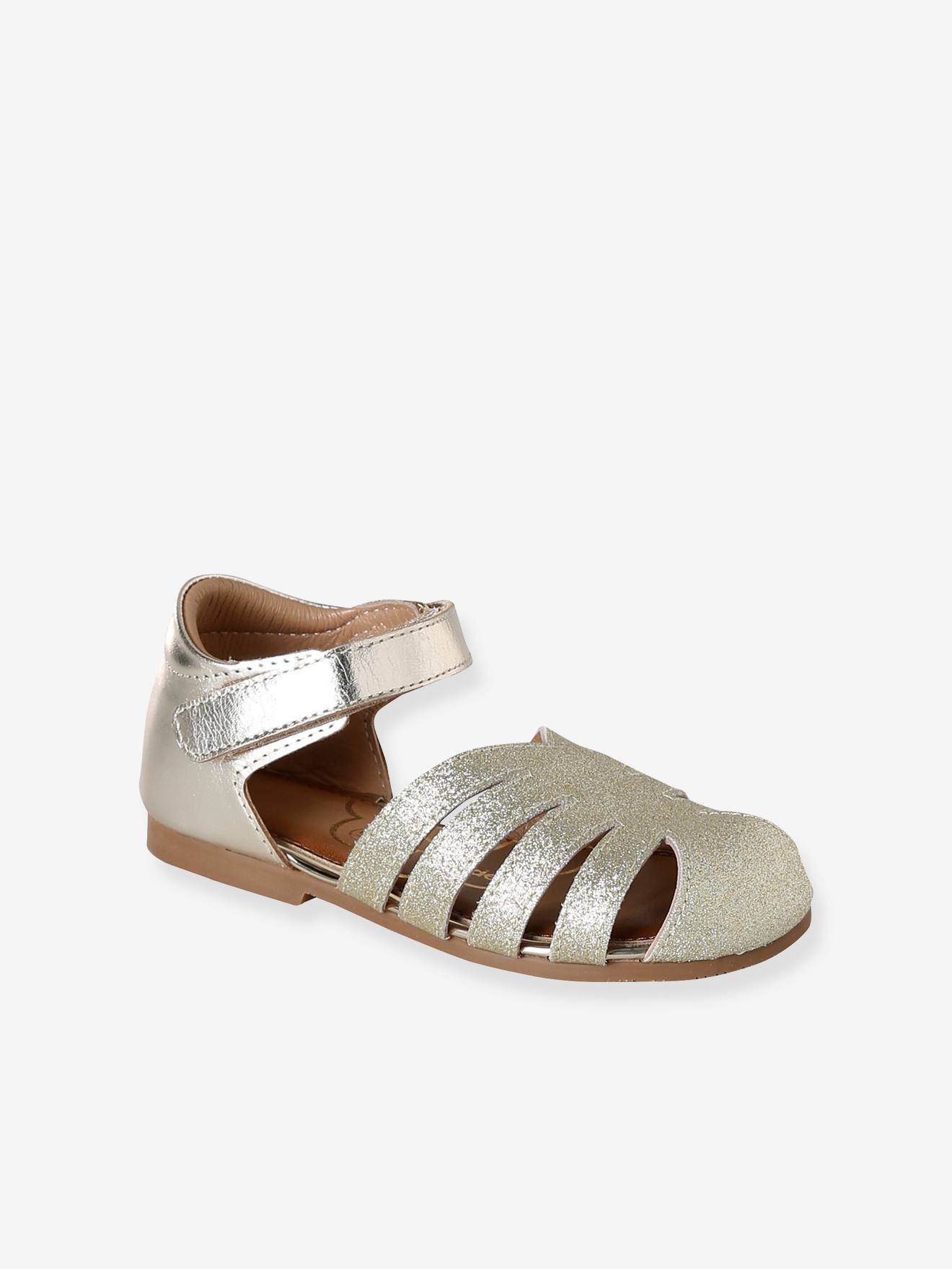 Ballerines fille cuir ouverte or