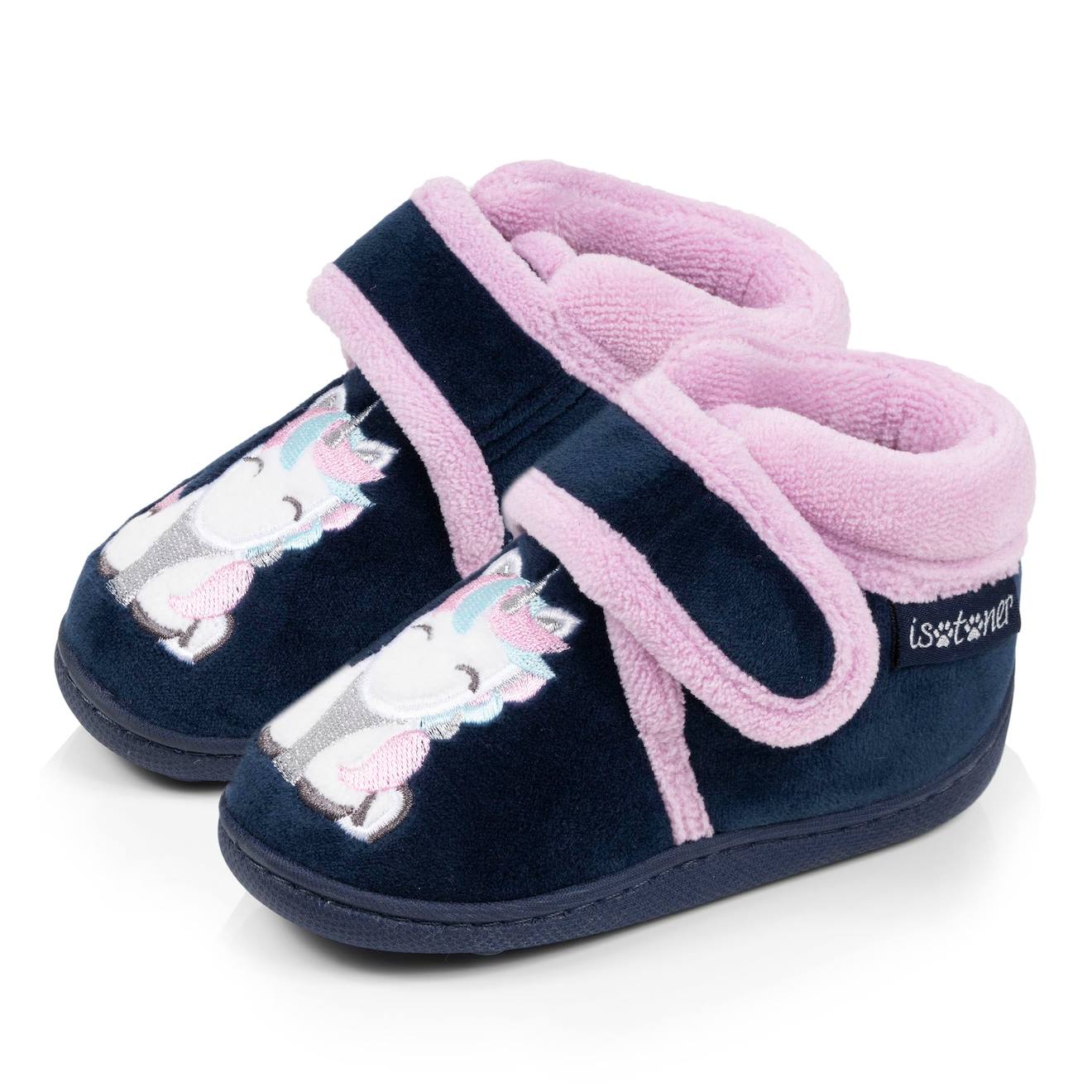 Chaussons Bottillons Microvelours Maintien Renforcé, Fermeture Scratch, Simple À Enfiler Marine Chaussons Bottillons Microvelours Maintien Renforcé, Fermeture Scratch, Simple À Enfiler Marine