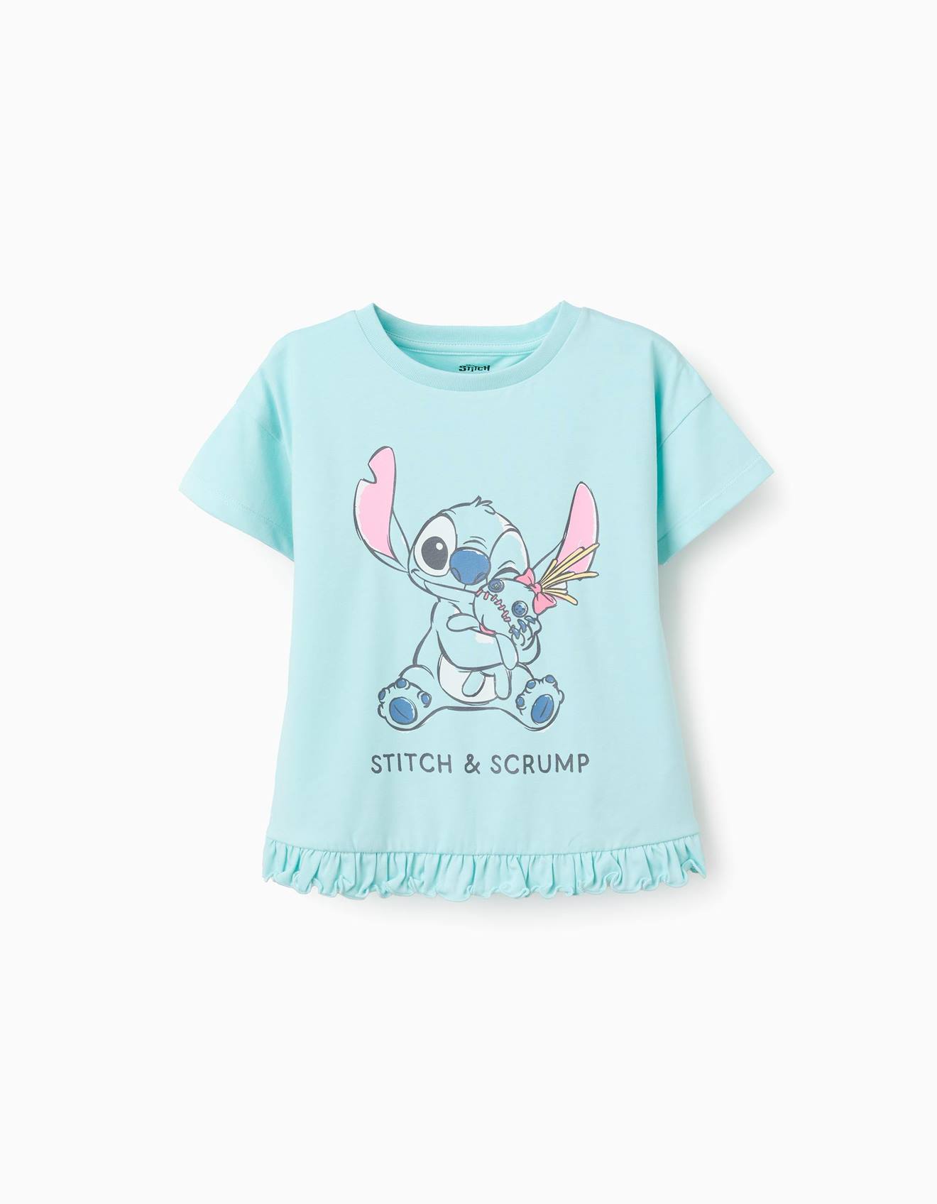 T-shirt En Coton Avec Imprim Stitch Et Scrump Bleu Clair 12 €