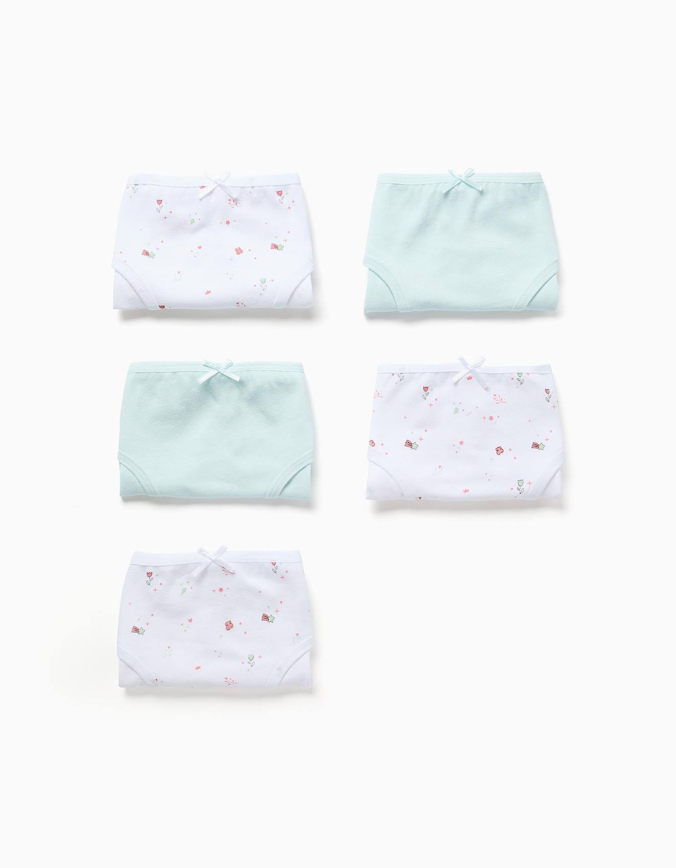 Lot De 5 Culottes En Coton Unies/à Fleurs Multicolore