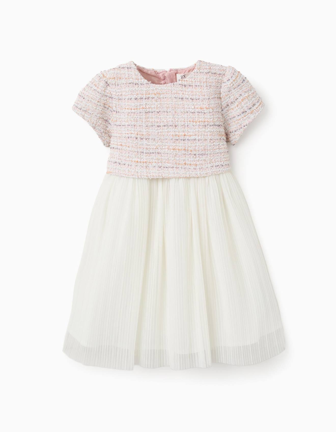 Robe Bi-matire Manches Courtes En Tweed Et Maille Rose Clair 36 €