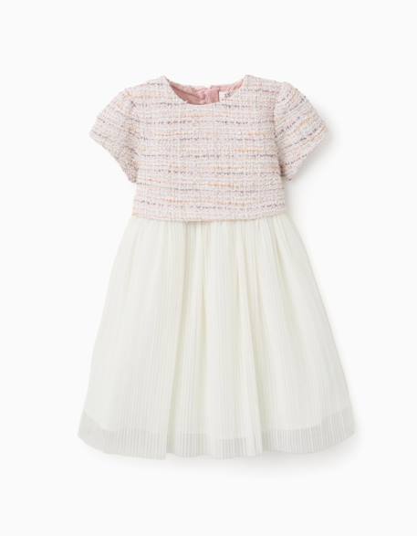 Bébé-Robe bi-matière à manches courtes en tweed et maille