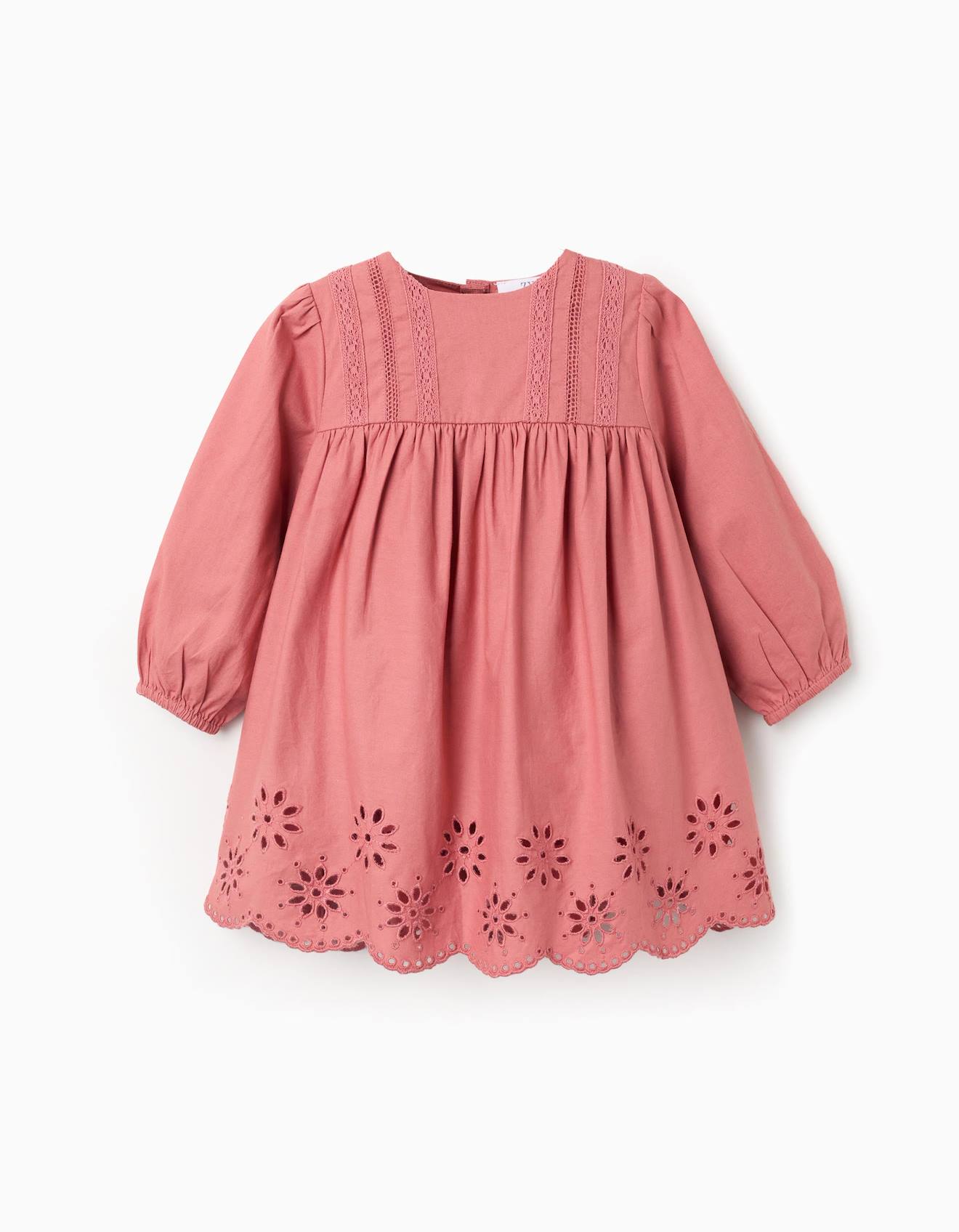 Robe en popeline avec broderie anglaise rose