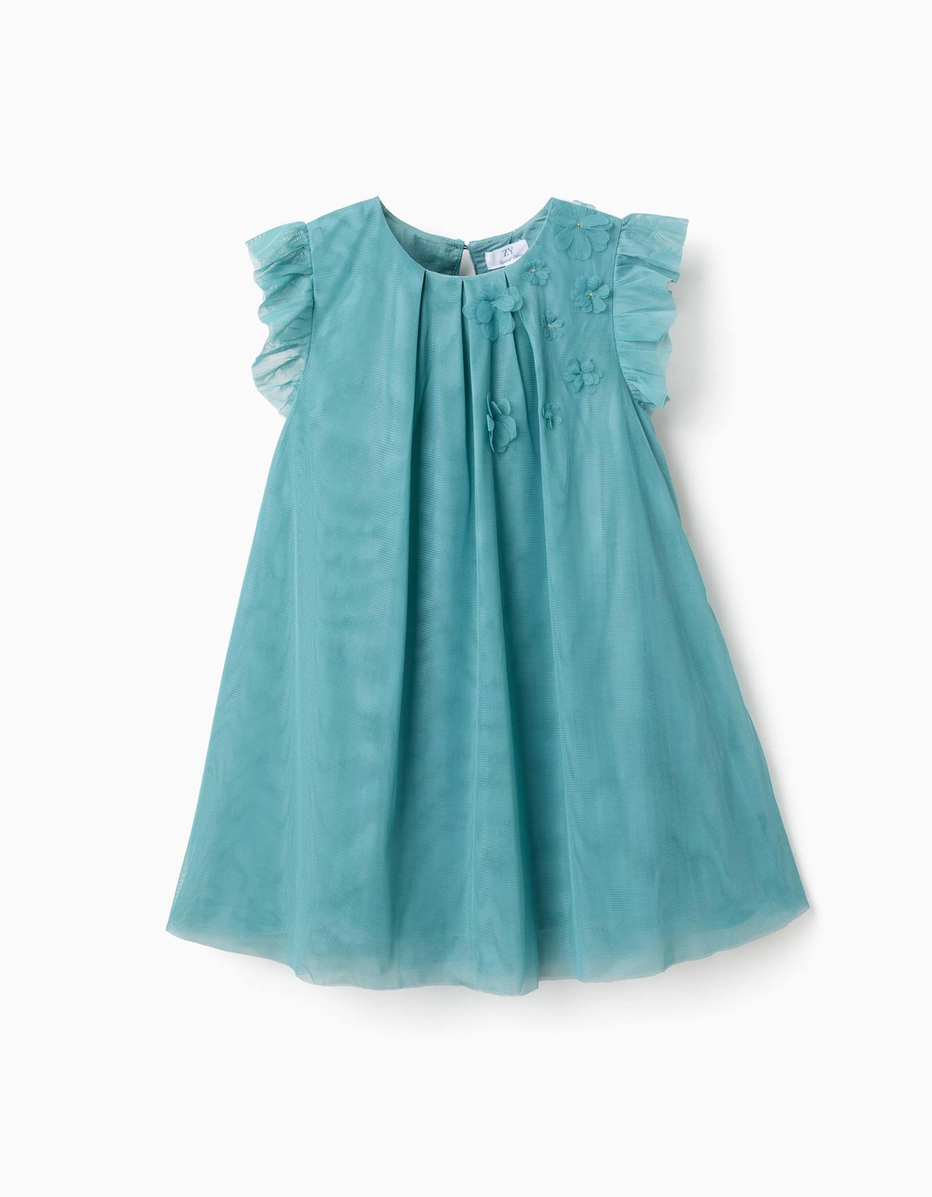 Robe En Tulle Sans Manches Volants Et Fleurs Bleu Clair 25 €