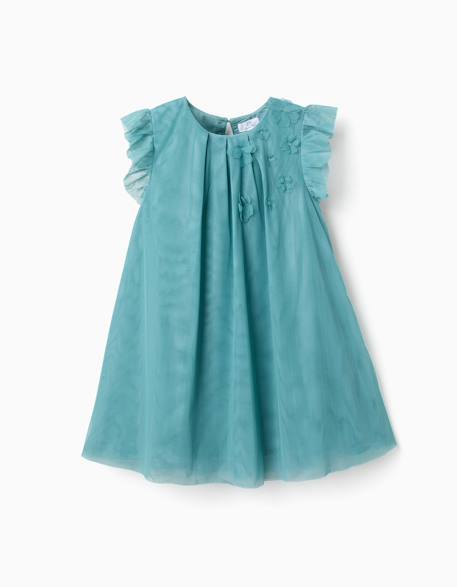 Fille-Robe en tulle sans manches à volants et fleurs