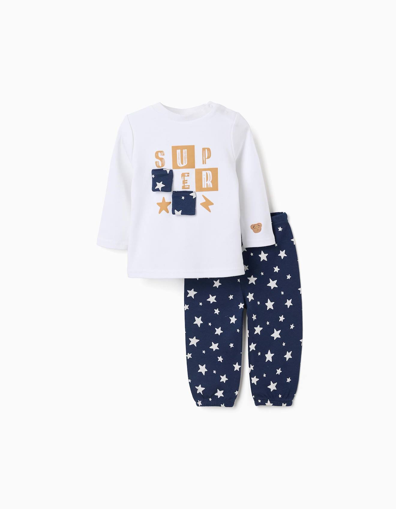 Pyjama long à motif d'étoiles blanc