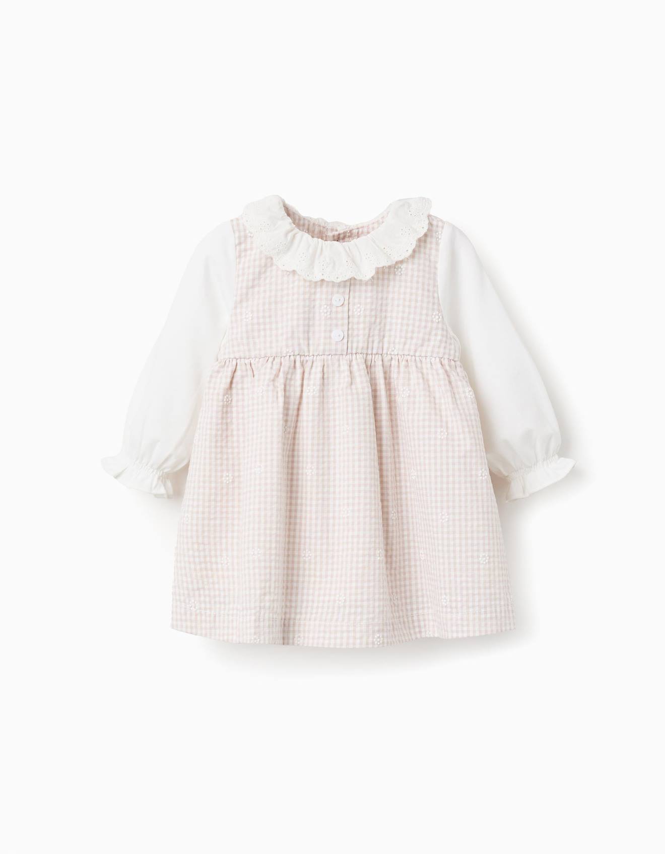 Robe En Coton Manches Longues Et Vichy Gris Clair 22 €