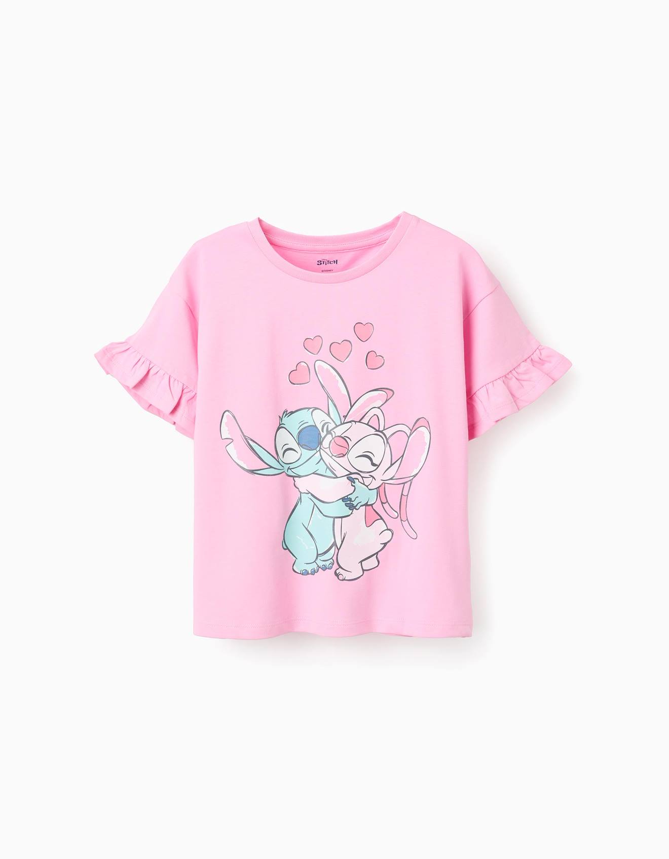 T-shirt En Coton Imprim Stitch Et Angel Et Volants Rose 12 €