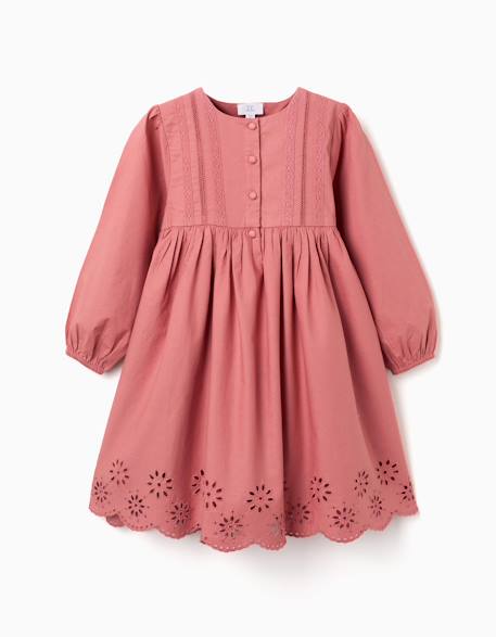 Robe en popeline à manches longues et broderie anglaise  - vertbaudet enfant