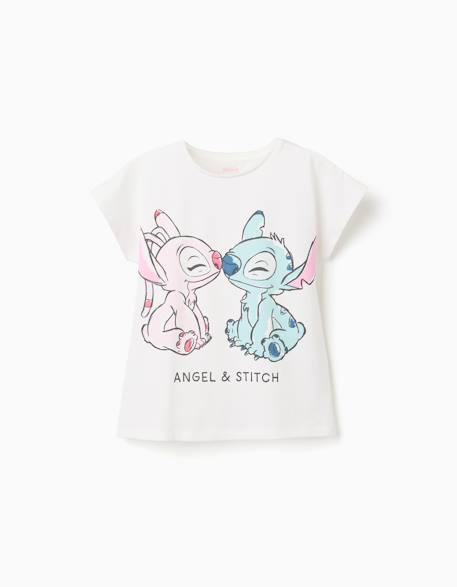 Fille-T-shirt, sous-pull-T-shirt-T-shirt en coton avec imprimé stitch et angel