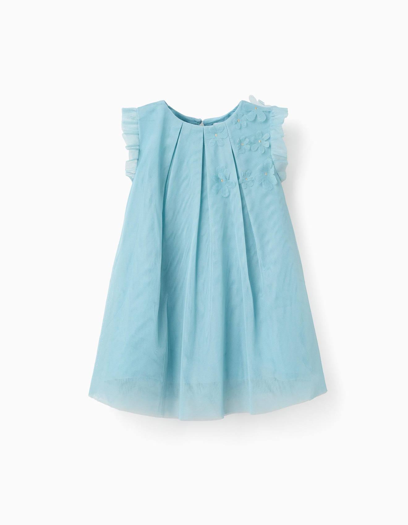 Robe Sans Manches En Tulle Volants Et Fleurs Bleu Clair 25 €