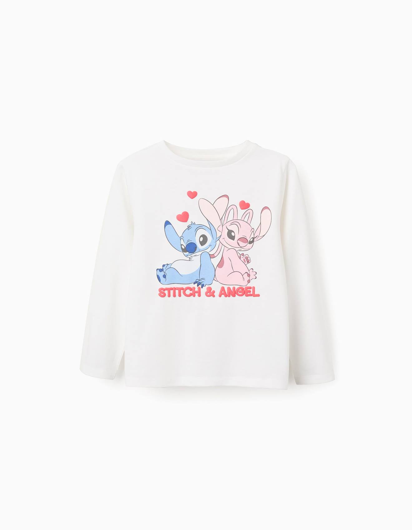 T-shirt En Coton Manches Longues Et Imprim Stitch Et Angel Blanc 12 €