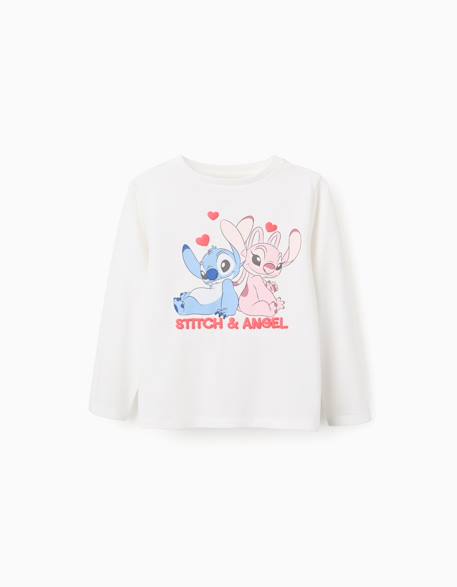Fille-T-shirt, sous-pull-T-shirt-T-shirt en coton à manches longues et imprimé stitch et angel