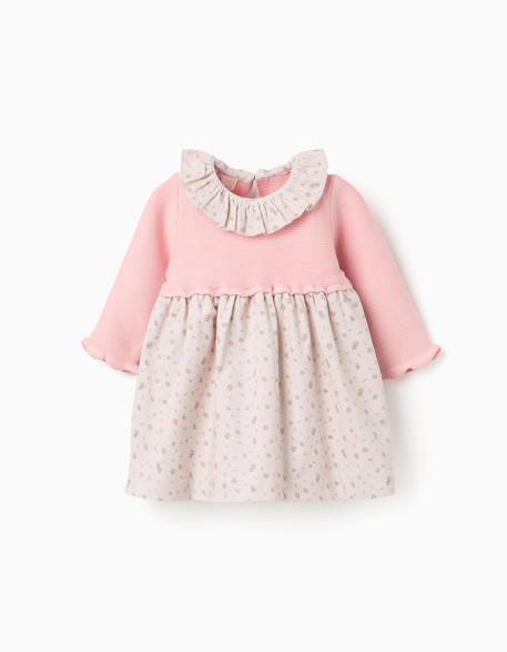Bébé-Robe bi-matière à motif floral