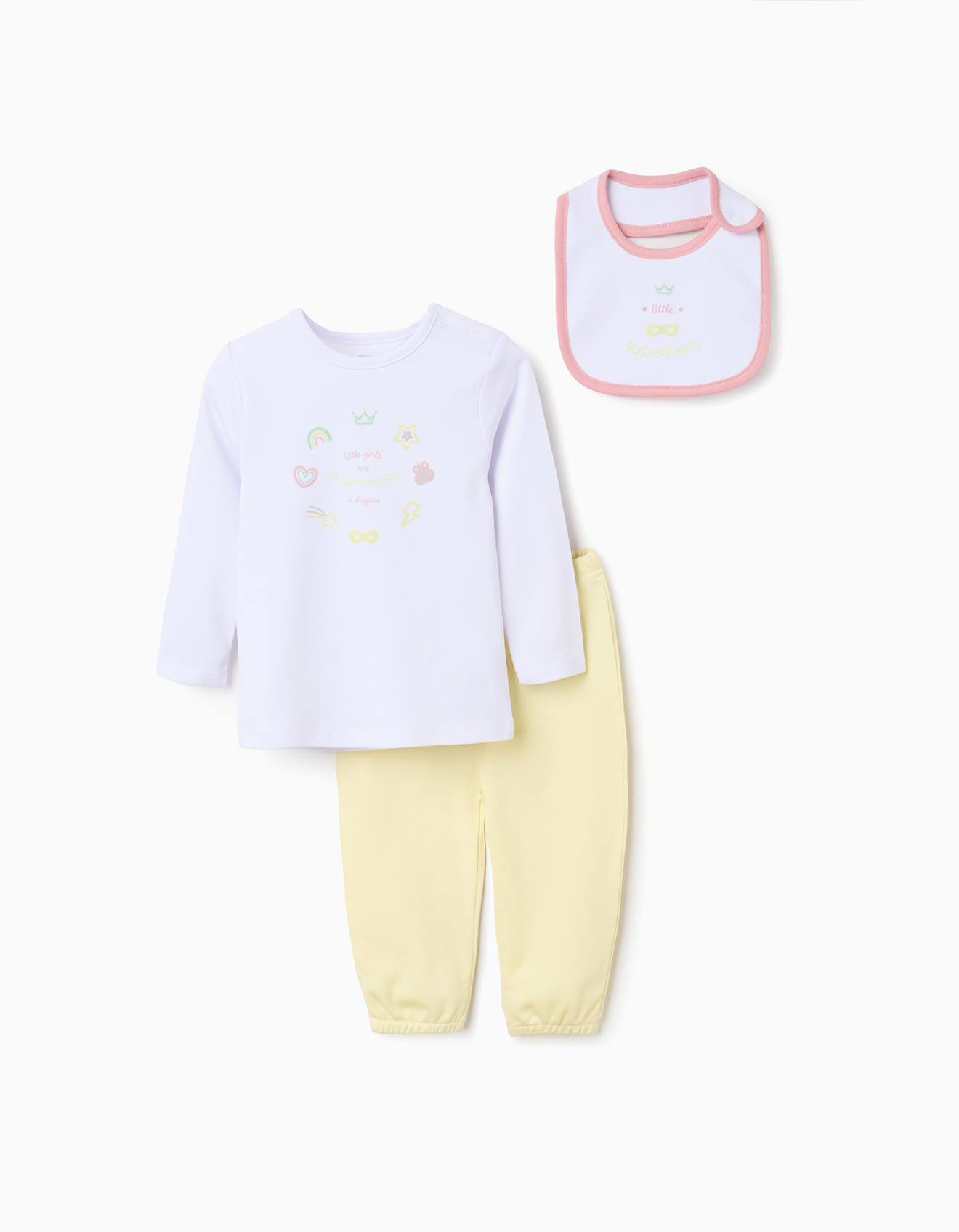Pyjama À Manches Longues + Bavoir En Coton Blanc