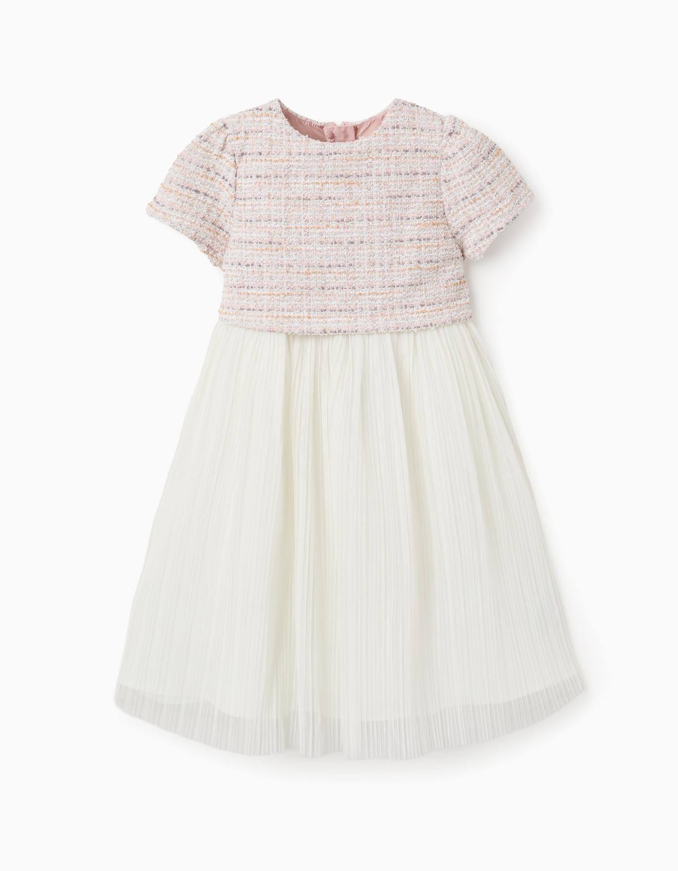 Robe Bi-matire Manches Courtes En Tweed Et Maille Rose Clair 36 €
