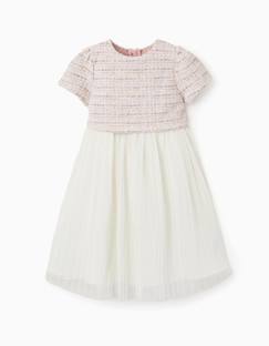 -Robe bi-matière à manches courtes en tweed et maille