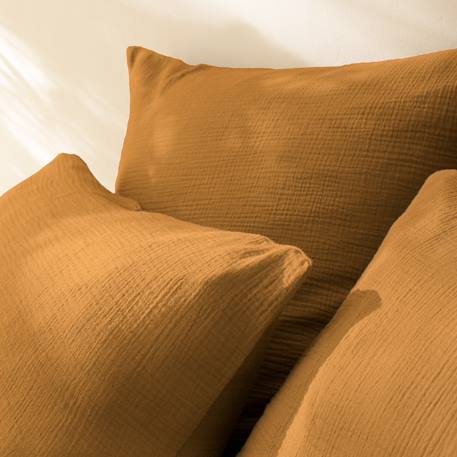 Parure de lit unie en coton, gaze de coton Blanc+Bleu horizon+Caramel+Chocolat+Lichen+Naturel+Terre cuite 14 - vertbaudet enfant 