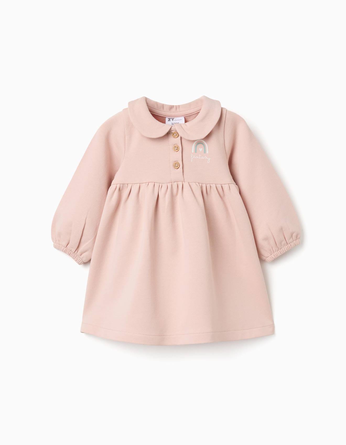 Robe En Coton Manches Longues Et Bouffantes Rose Clair 16 €