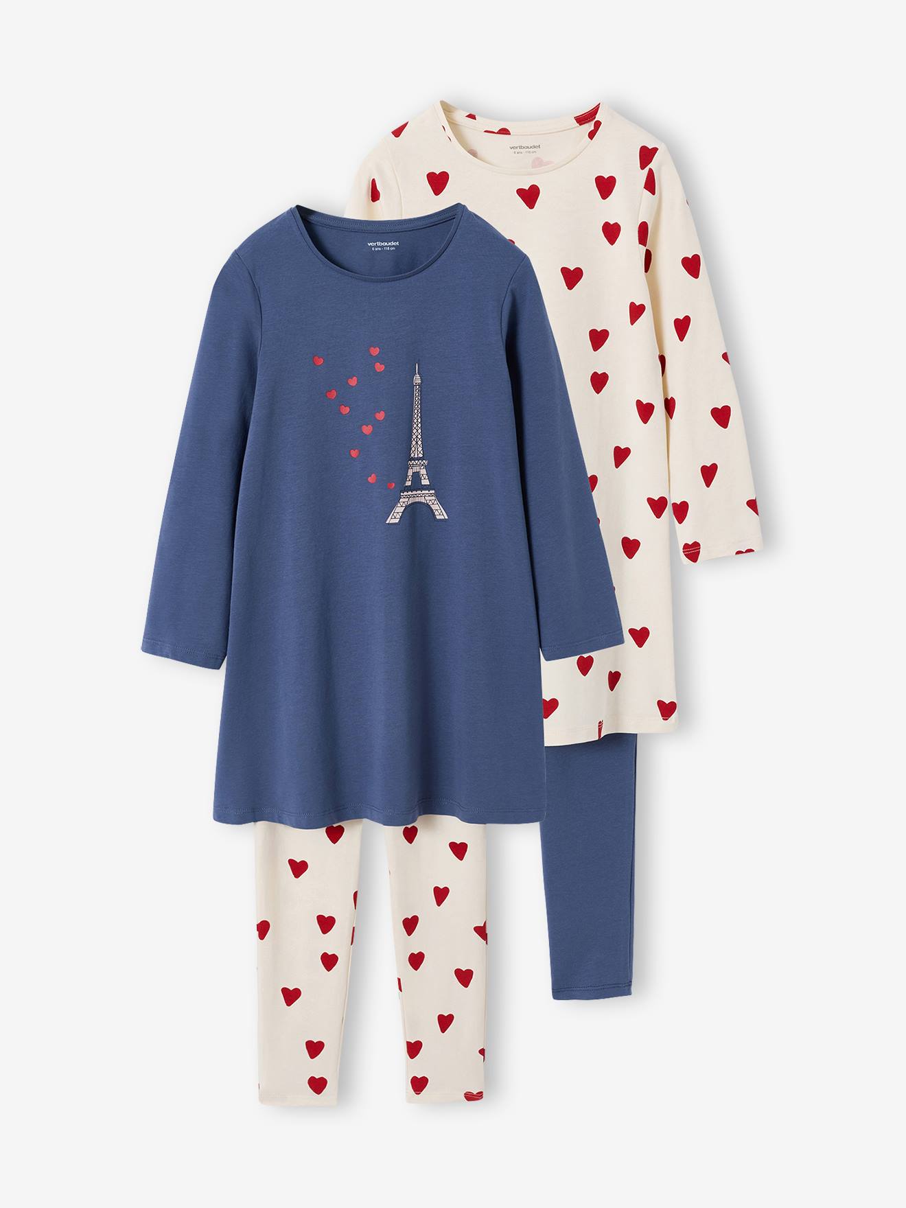 Lot de 2 pyjamas chemises de nuit legging bleu