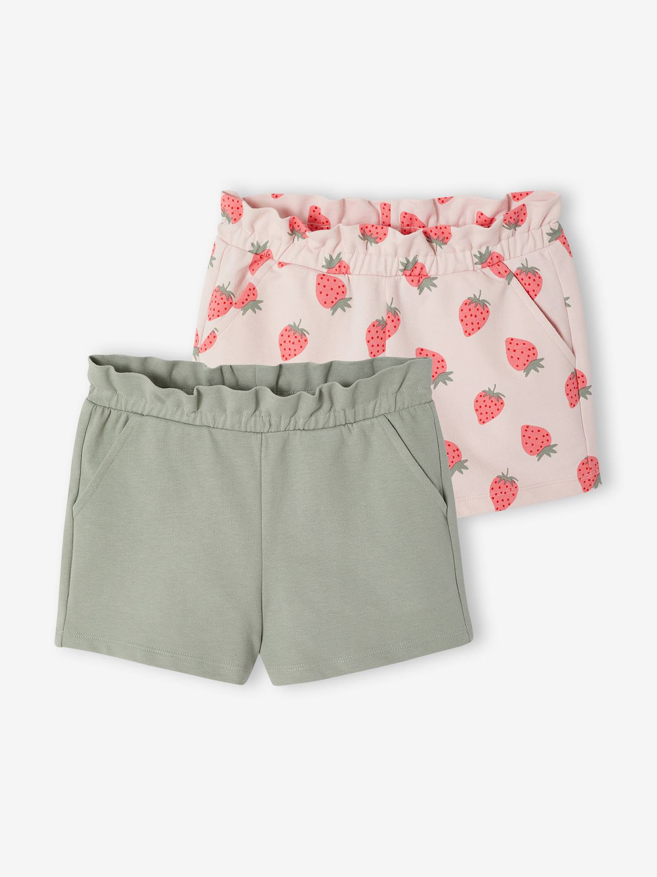 Lot de 2 shorts fille molleton léger vert d'eau