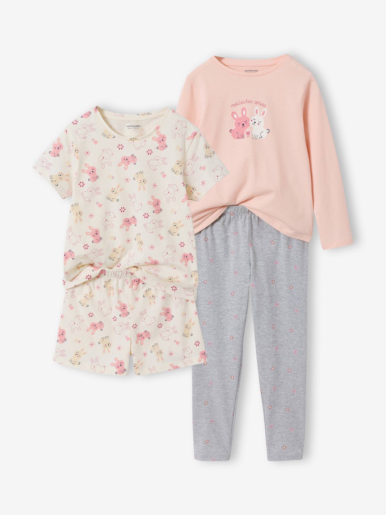 Lot 2 pyjamas lapin court et long gris chiné