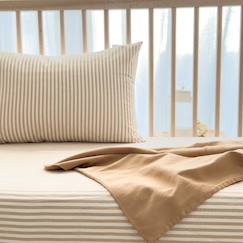 -Taie d'oreiller percale de coton bio rayé