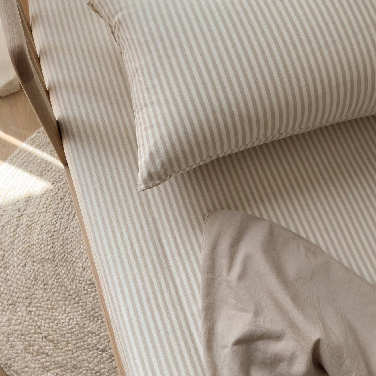 Taie d'oreiller percale de coton bio rayé rayé lin