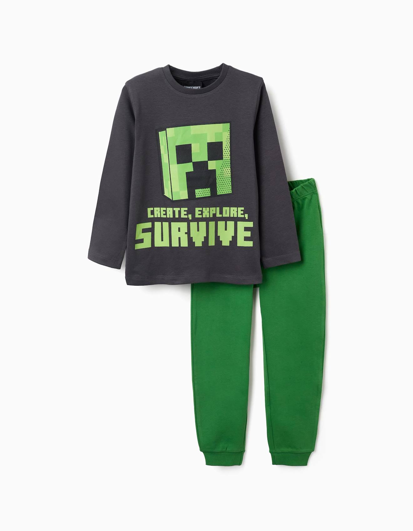 Pyjama Long En Coton Avec Imprim Minecraft Gris Fonc 17 €
