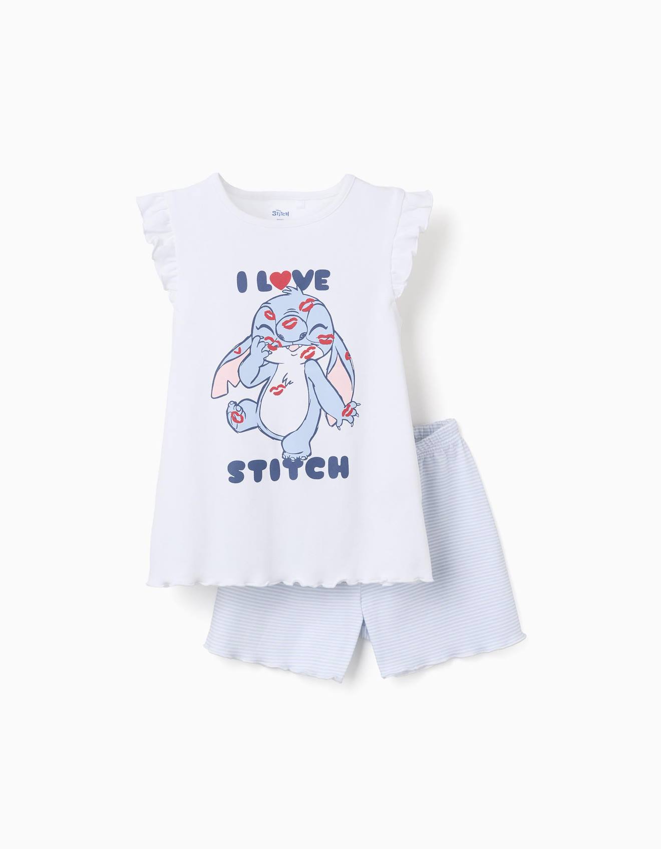 Pyjama court en coton avec imprimé stitch blanc