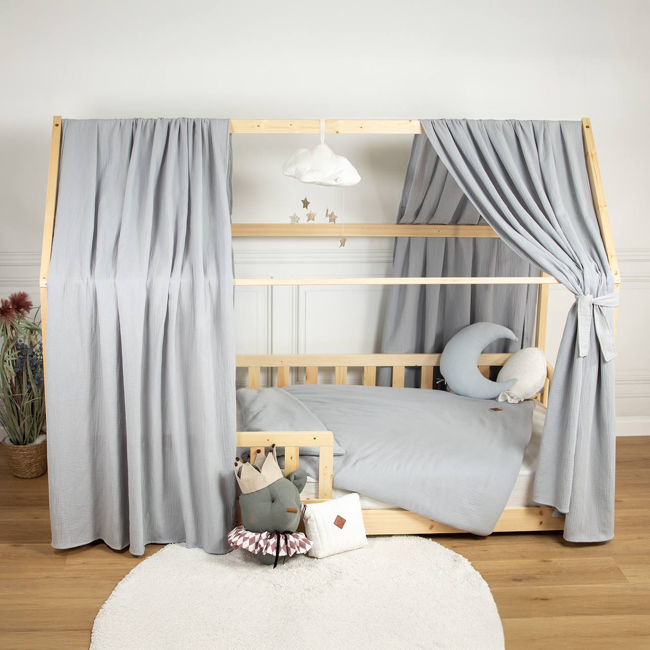 Ciel De Lit Cabane En Gaze De Coton Solo 360 Cm Gris