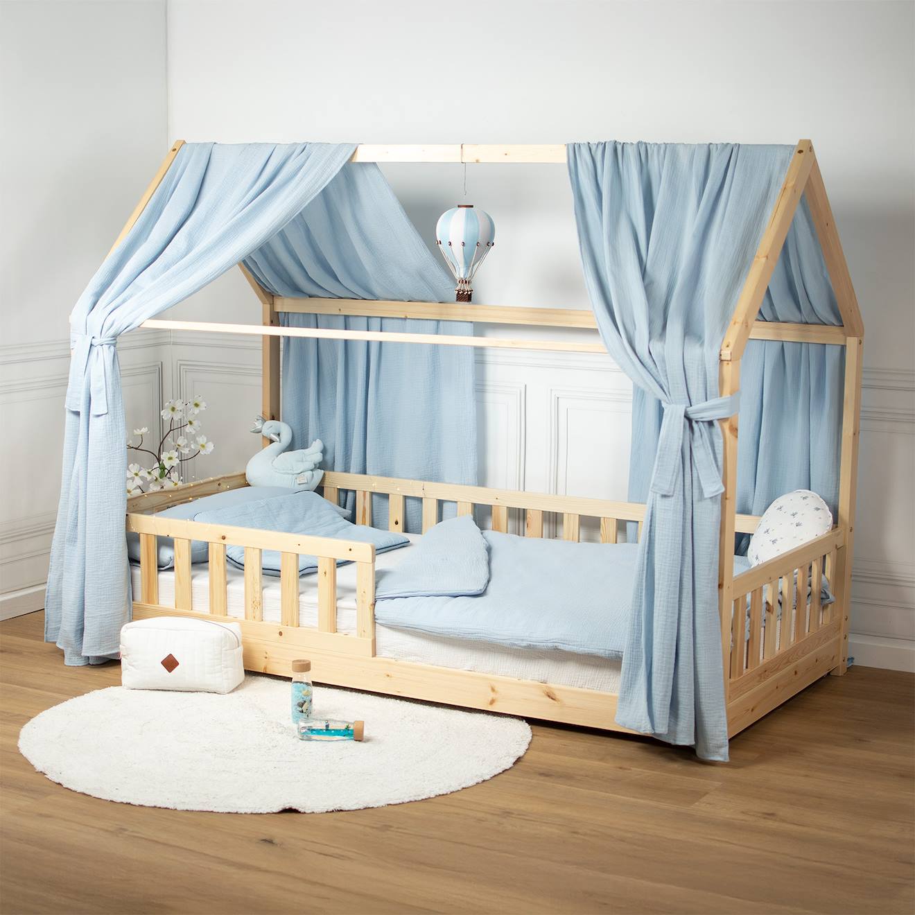 Ciel De Lit Cabane En Gaze De Coton Duo 360 Cm Bleu