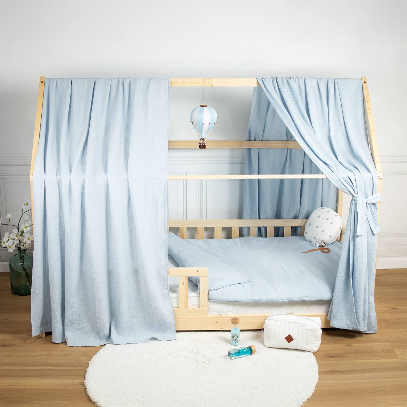 Ciel De Lit Cabane En Gaze De Coton Solo 420 Cm Bleu