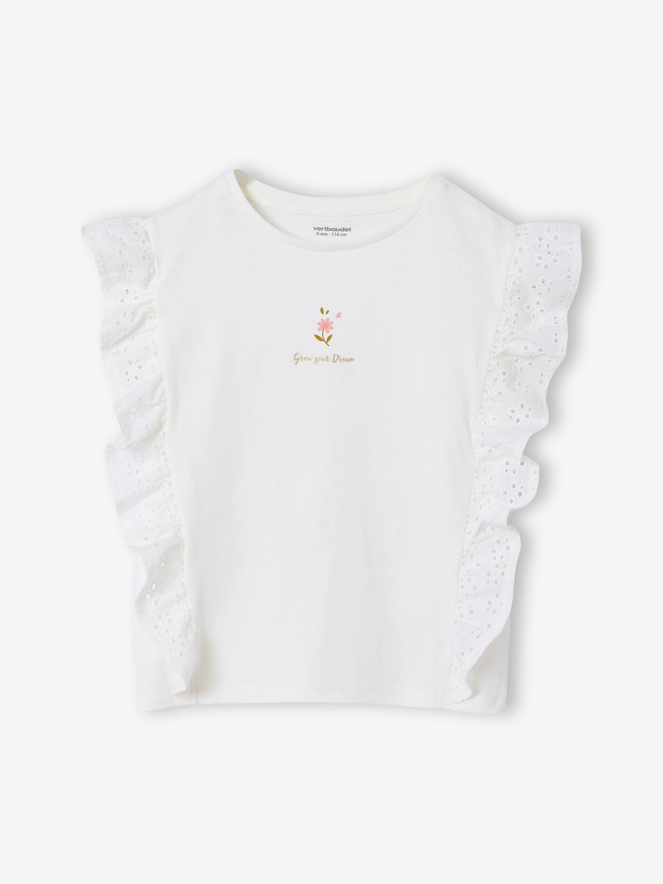 T-shirt à volants manches courtes écru