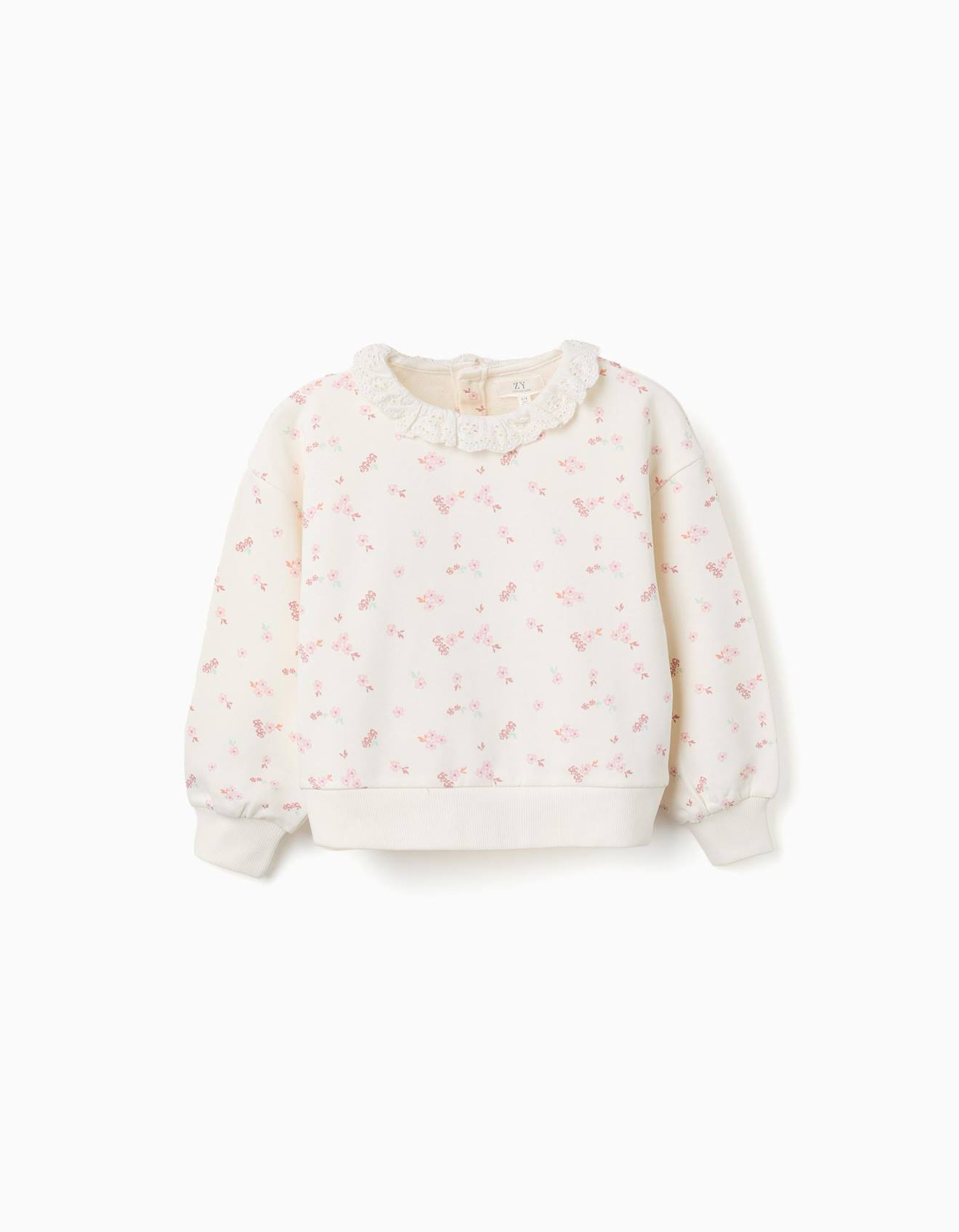 Sweat En Coton Motif Floral Et Col Volants Blanc 20 €