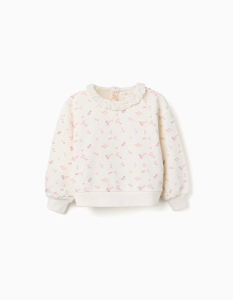 Sweat en coton à motif floral et col à volants  - vertbaudet enfant